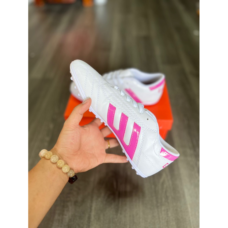 Giày Bóng Đá 3 Sọc Geet Chính Hãng, Trắng Sọc Hồng