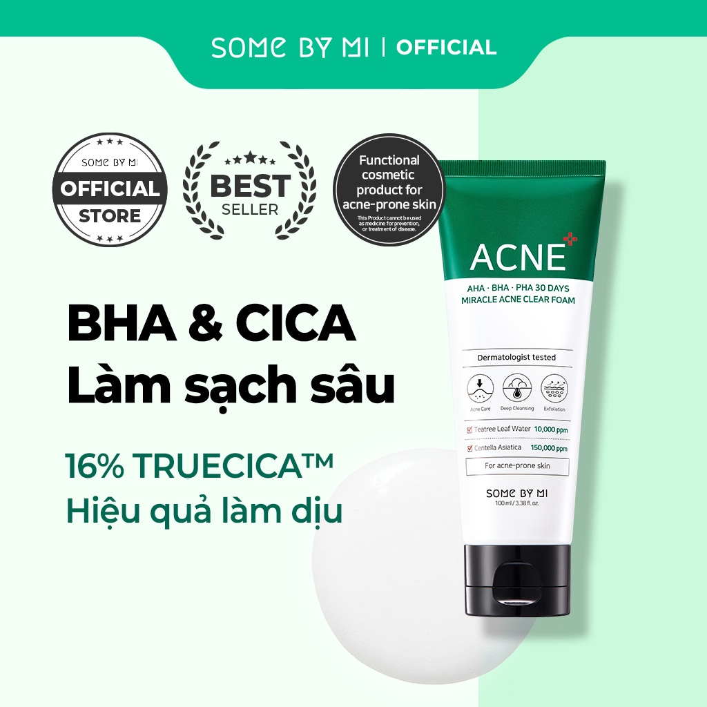 Sữa Rửa Mặt Some By Mi AHA-BHA-PHA 30 Days Miracle Acne Clear Foam Làm Sạch Sâu Cho Da Dầu Mụn nhạy cảm 100ml (remote)