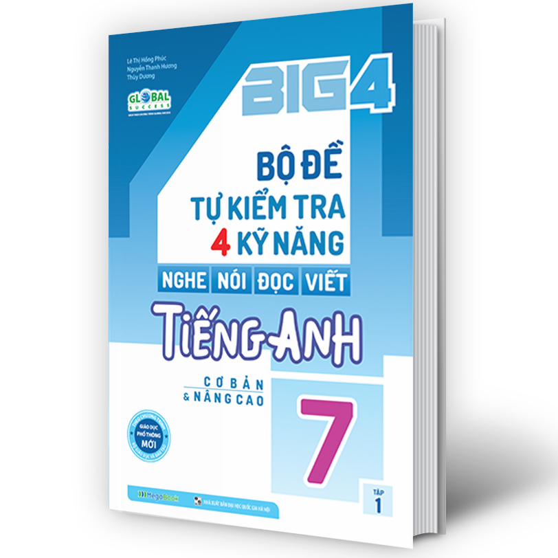 Sách - Combo Big 4 bộ đề tự kiểm tra 4 kỹ năng Nghe - Nói - Đọc - Viết tiếng Anh cơ bản và nâng cao lớp 7 Tập 1 2 Global