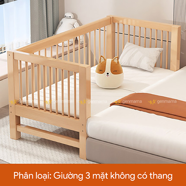 giường cũi cho bé gỗ sồi new zilane, giường ngủ trẻ em dài 150 rộng 80 GM-GS150 GENMAMA