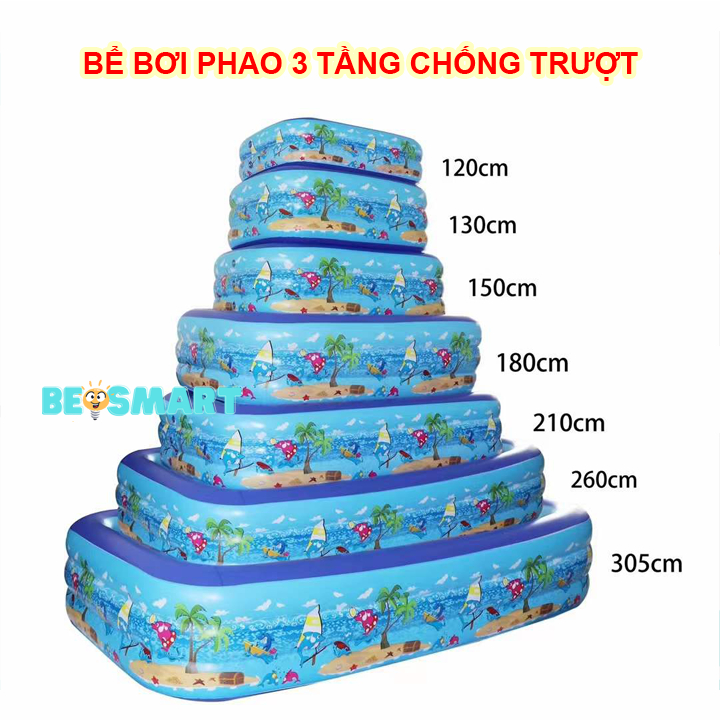 Bể Bơi Phao Chống Trượt 1M2/1M3/1M5/1M8/2M1/2M6 3 Tầng Chống Dò Khí, Dày, Chắc Chắn Cho Bé Vui Chơi Mùa Hè