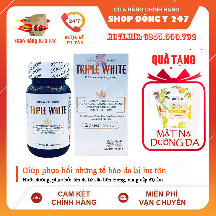 VIÊN UỐNG TRẮNG DA TRIPLE WHITE - VIÊN UỐNG GLUTATHION 1200MG ,TRẮNG DA, MỜ NÁM, GIẢM THÂM