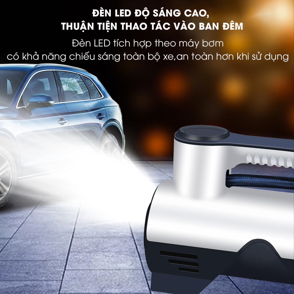 Bơm xe ô tô điện tử 12V mini tự động ngắt pin sạc công suất 120W Tâm Luân