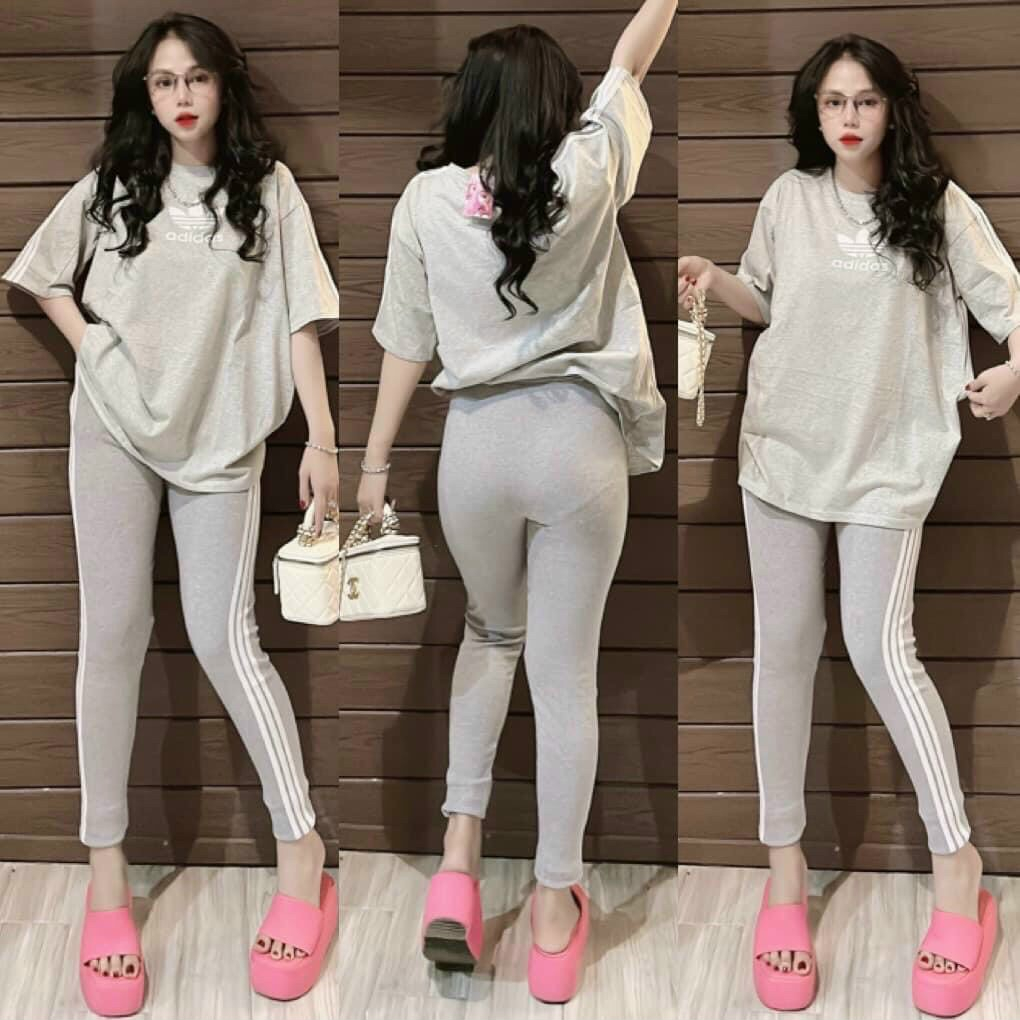 Đồ bộ nữ áo from rộng + quần legging chạy sọc,bộ thể thao phong cách trẻ trung năng động