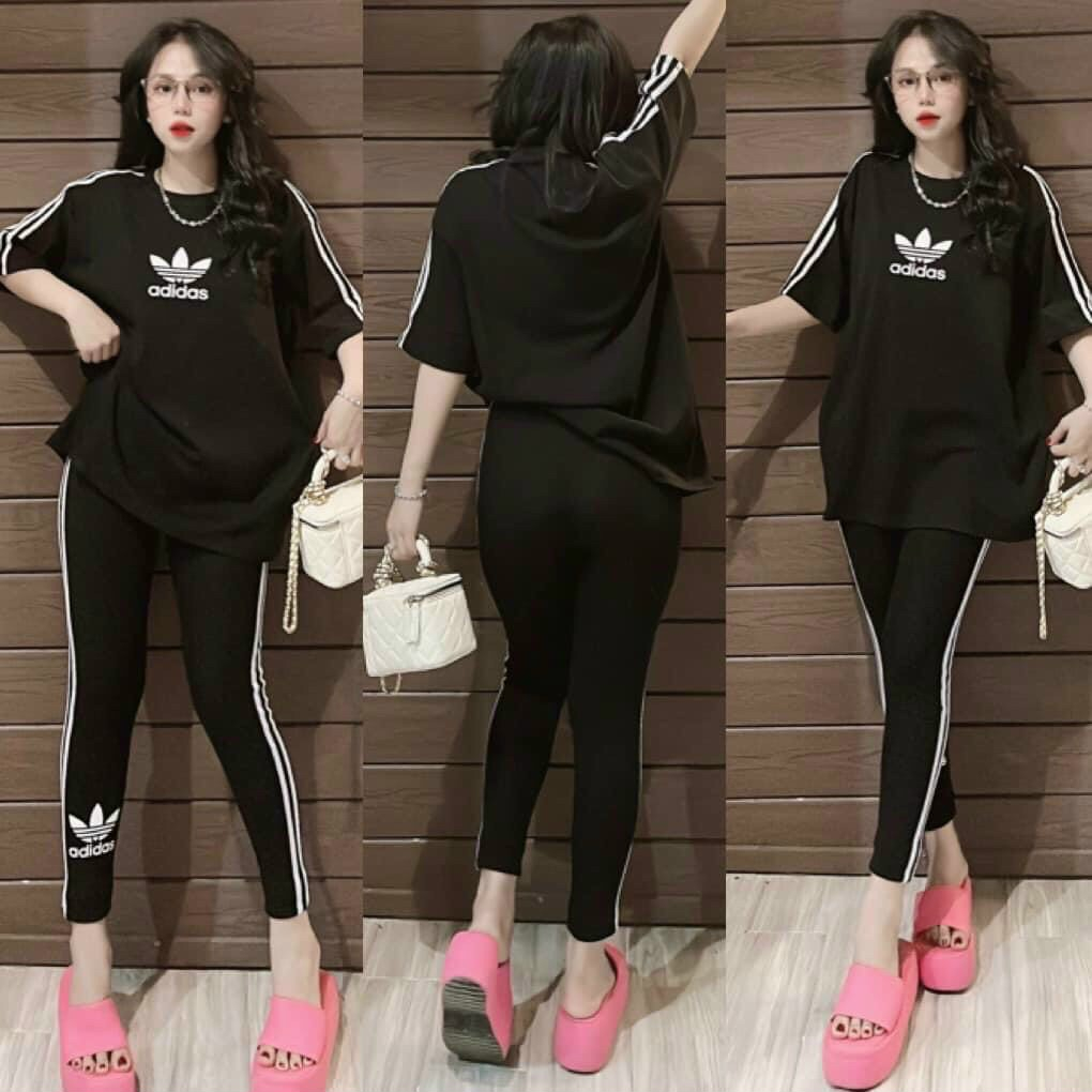 Đồ bộ nữ áo from rộng + quần legging chạy sọc,bộ thể thao phong cách trẻ trung năng động