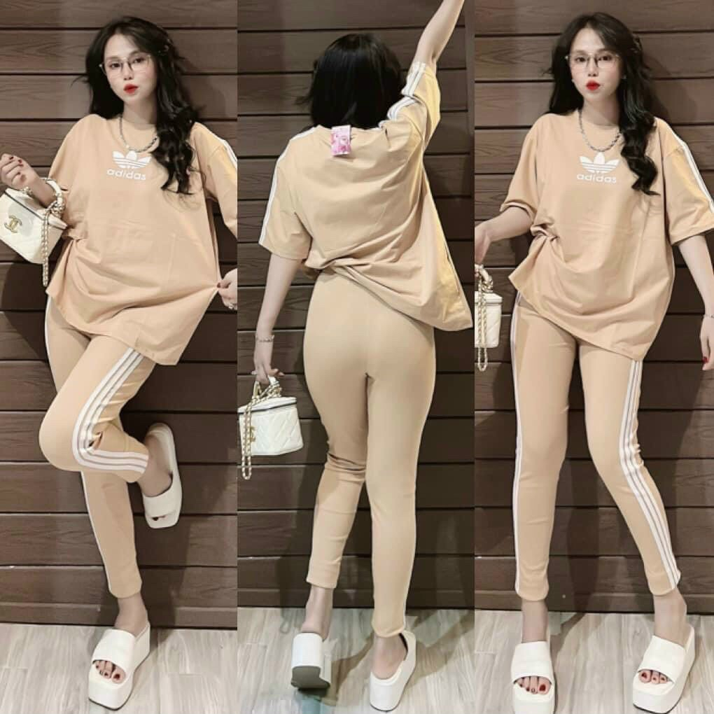Đồ bộ nữ áo from rộng + quần legging chạy sọc,bộ thể thao phong cách trẻ trung năng động