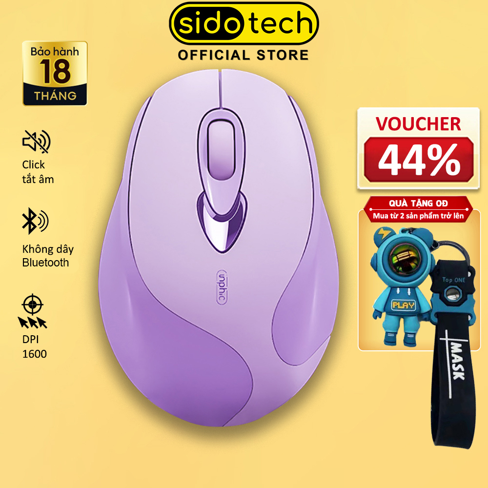 Chuột không dây bluetooth SIDOTECH M8 silent chống ồn sạc pin màu tím cute cho máy tính laptop pc game thủ văn phòng