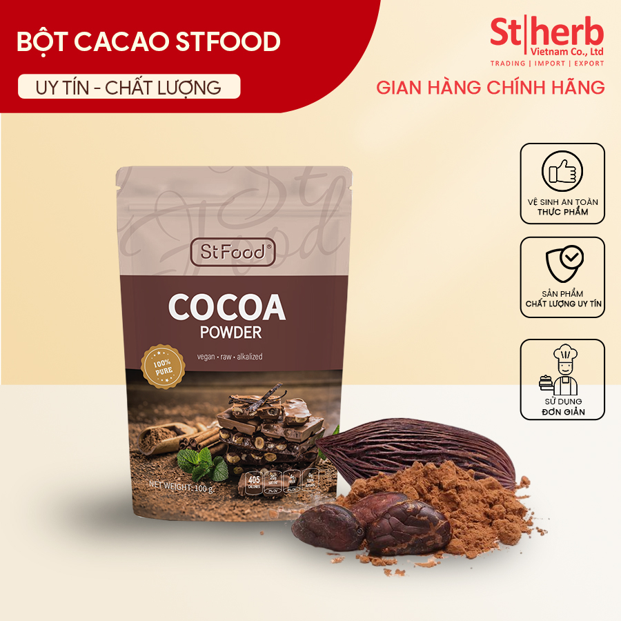 Bột Cacao StFood 100G - 100% Nguyên Chất Không Đường