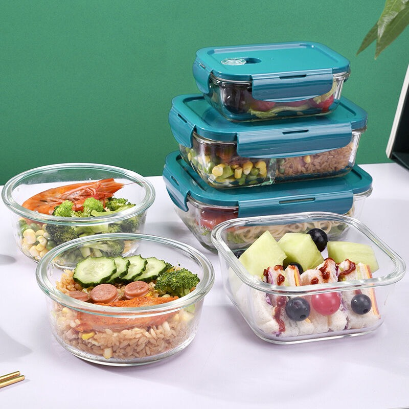 Hộp thủy tinh chia ngăn cao cấp, Hộp đựng cơm văn phòng chia 2 ngăn, 3 ngăn nắp chống tràn, quay trong lò vi sóng