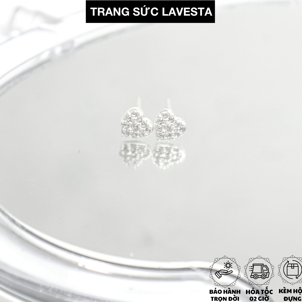 Bông tai nữ bạc nguyên chất hình trái tim đính đá lấp lánh hiện đại, cá tính Lavesta SUN585