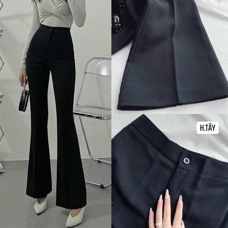 Quần Ống Loe Nữ Lưng Cao Vải Tuyết Mưa Tôn Dáng