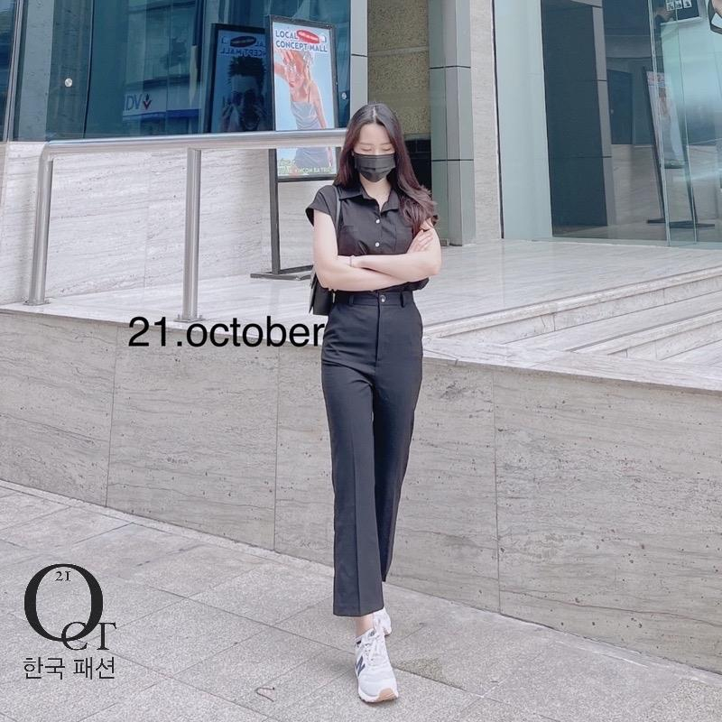 Quần Ống Loe Nữ Lưng Cao Vải Tuyết Mưa Tôn Dáng