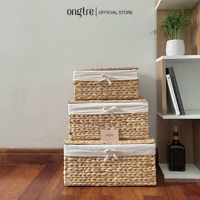 Giỏ Lục Bình ONGTRE Hình Tròn, Chữ Nhật, Giỏ Đựng Đồ Decor, Khay Đựng Đồ Phòng Khách, Phòng Ngủ, Homestay