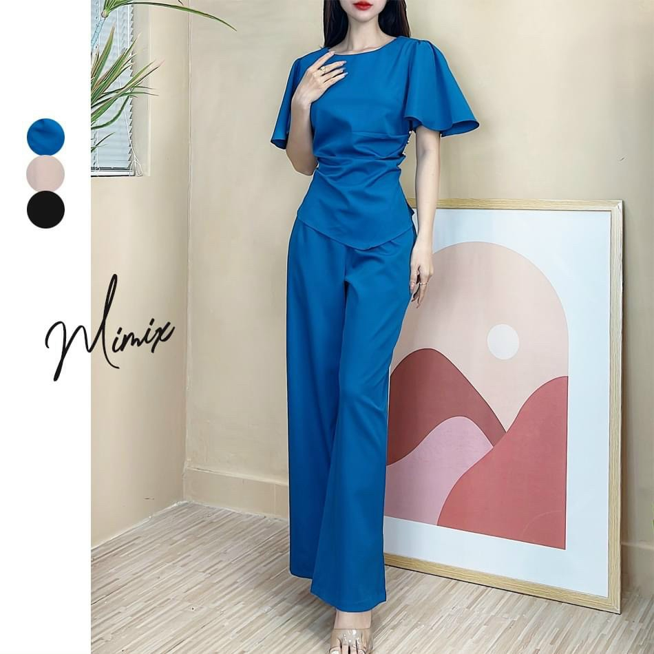 Sét bộ thun sang chảnh quần ống rộng,áo thun tay loe đính ngọc,bộ công sở dài,sét thun cao cấp