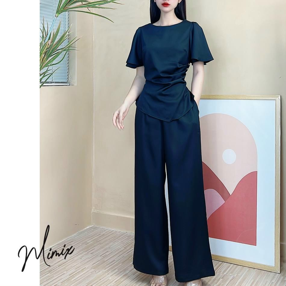 Sét bộ thun sang chảnh quần ống rộng,áo thun tay loe đính ngọc,bộ công sở dài,sét thun cao cấp