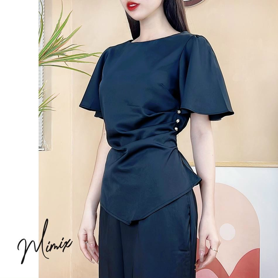 Sét bộ thun sang chảnh quần ống rộng,áo thun tay loe đính ngọc,bộ công sở dài,sét thun cao cấp