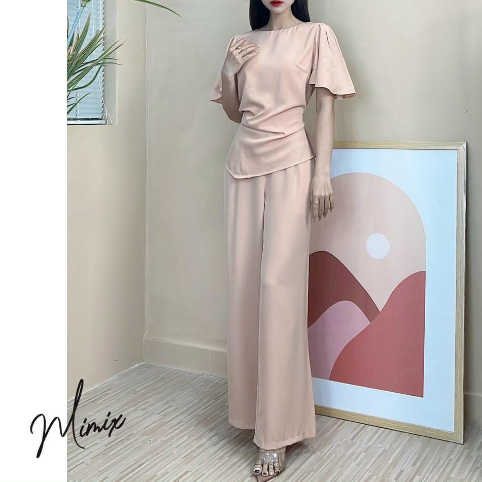 Sét bộ thun sang chảnh quần ống rộng,áo thun tay loe đính ngọc,bộ công sở dài,sét thun cao cấp