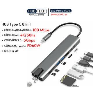 Cổng chuyển đổi type c 8 in 1 to HDMI RJ45 USB Type C SD TF dành cho laptop thunderbolt 3 thunderbolt 4 và hỗ trợ ss dex