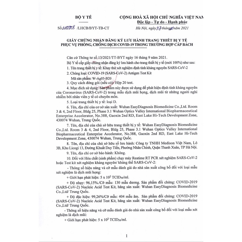 Test nhanh Wuhan 2024