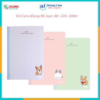Vở Klong caro B5 80 trang,120 trang,200 trang caro may dán gáy bìa màu Pastel, sổ Klong MS 834,835,836