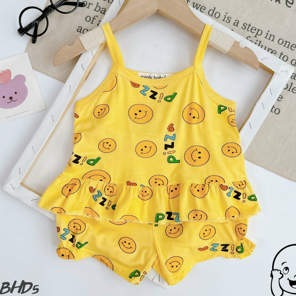 Bộ 2 dây Size 80-130  sọc Minlybaby + quần phối bèo, đính nơ xinh xắn cho bé gái