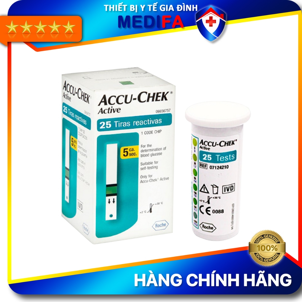 Hộp 25 Que Thử Đường Huyết Accu-Chek Active, Nhập Khẩu Chính Hãng Roche
