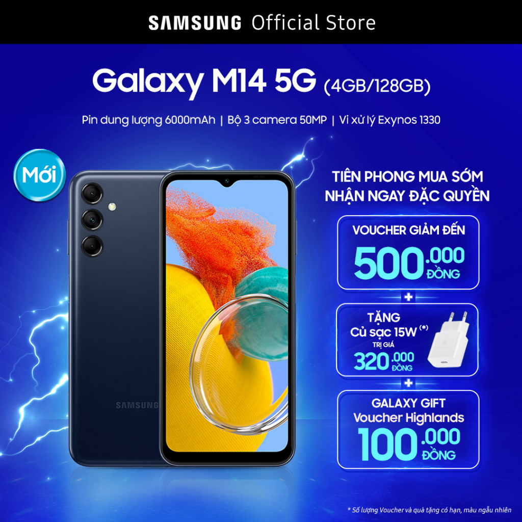 Điện thoại Samsung Galaxy M14 5G (4GB/128GB) - Kèm sạc 15W