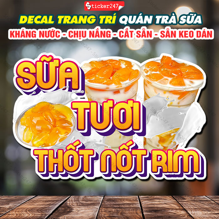 Tranh Dán Tường Sữa Tươi Thốt Nốt Rim 🌈 Decal Dán Tường Trang Trí Quán Trà Sữa - Sticker Thốt Nốt Rim Chống Nước