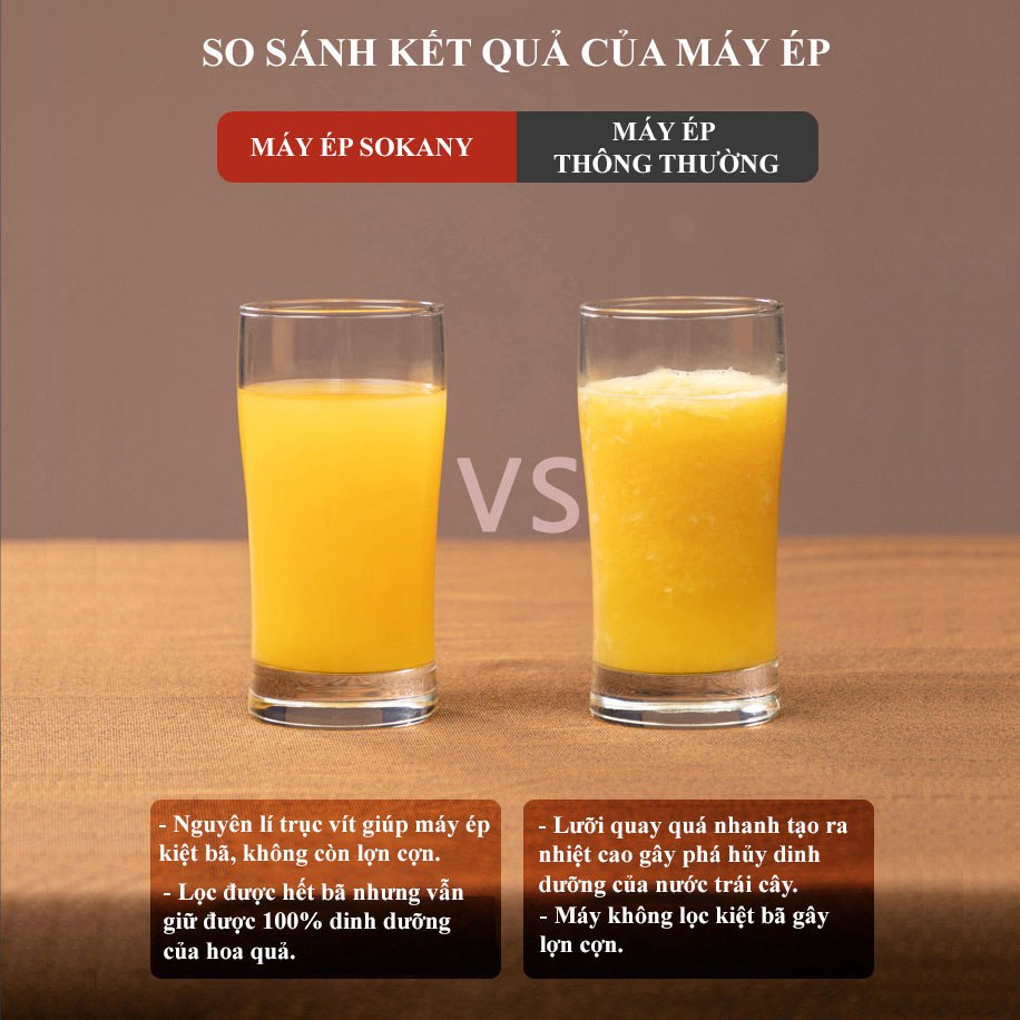 Máy ép chậm SOKANY công suất 300W, có thể làm kem cao cấp chính hãng, vắt kiệt nước 100% - REKKY