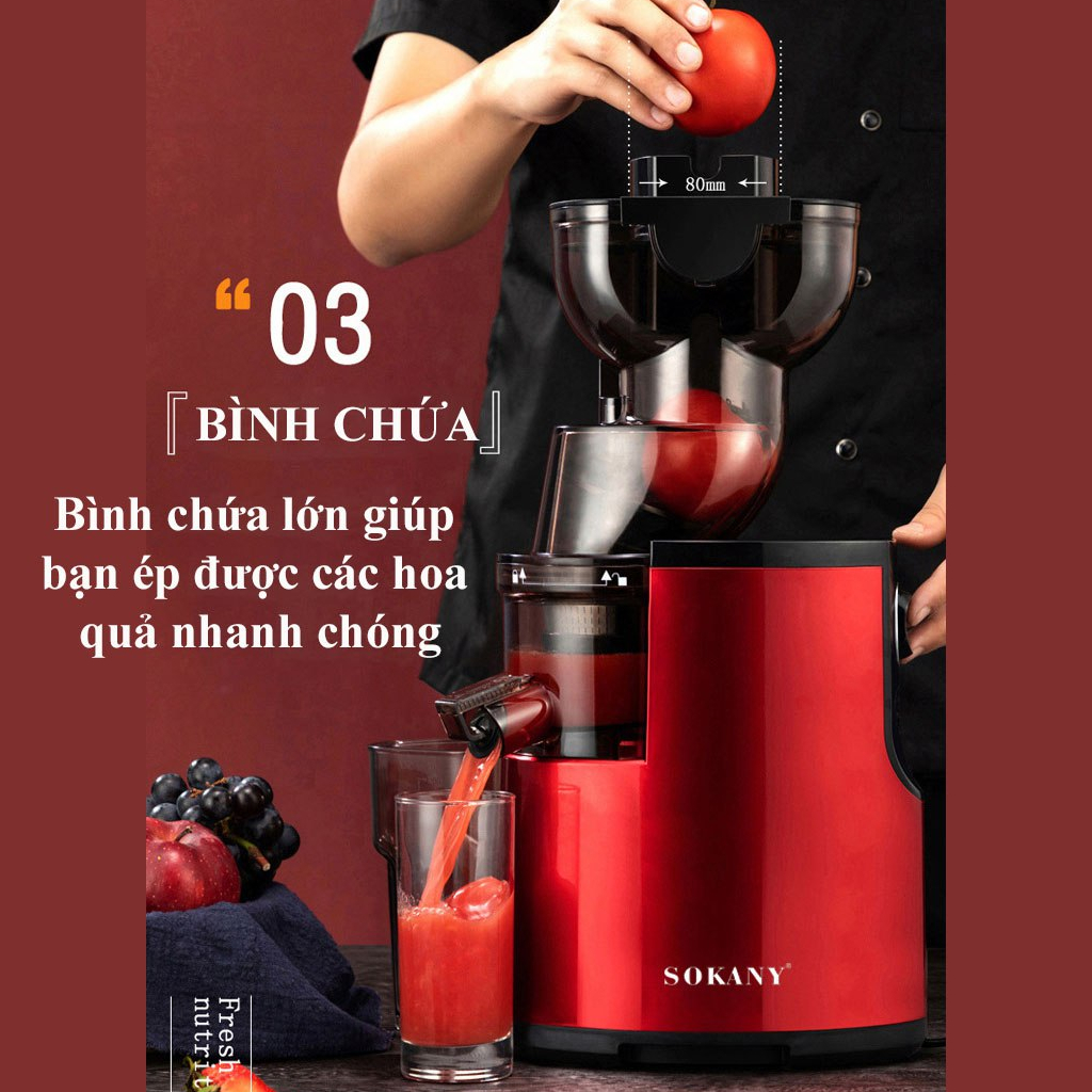 Máy ép chậm SOKANY công suất 300W, có thể làm kem cao cấp chính hãng, vắt kiệt nước 100% - REKKY