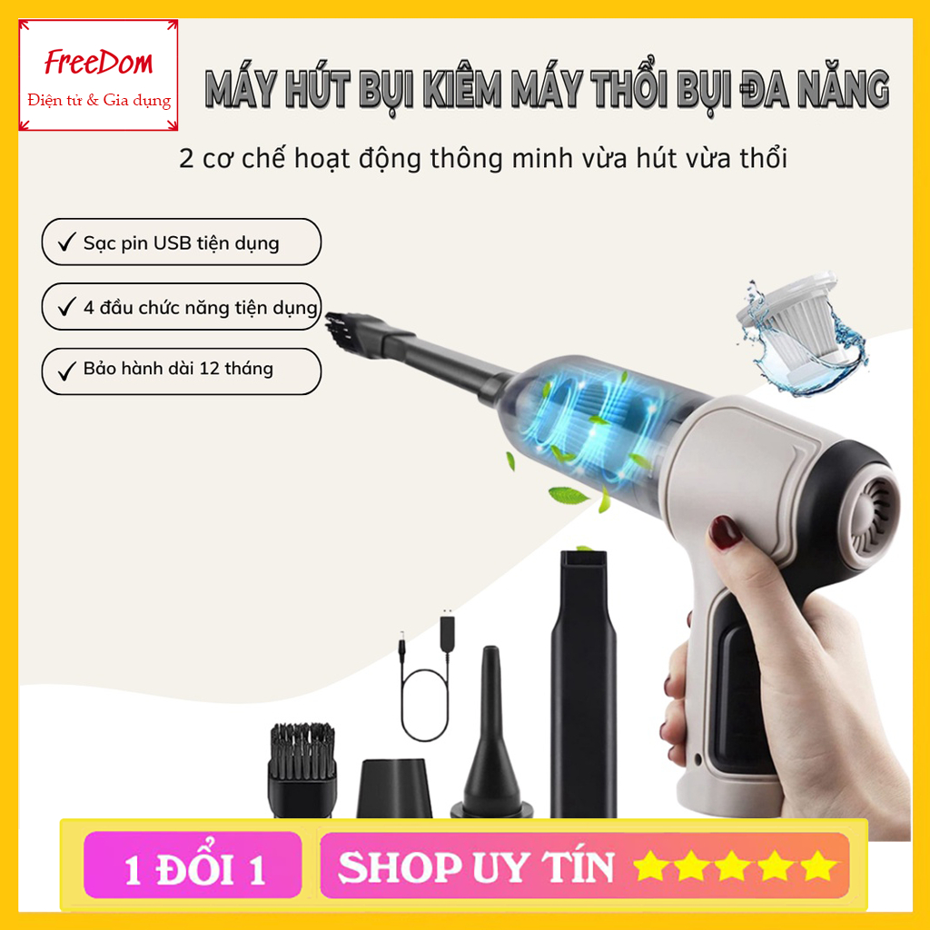 Máy Hút Bụi Cầm Tay Mini Tamashio Không Dây Cao Cấp 3in1, Vừa Hút Vừa Thổi Bụi Công Suất Lớn, Sạc Pin Tiện Dụng