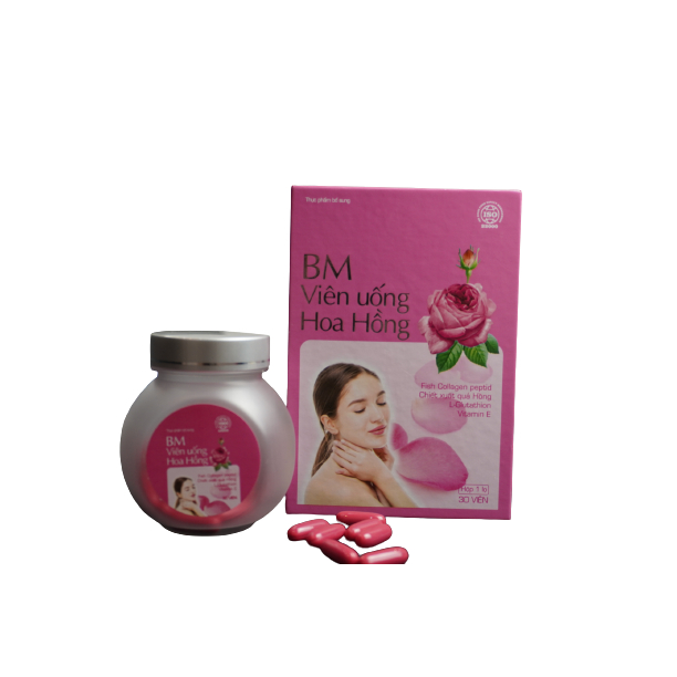Viên Uống Hoa Hồng Thơm Cơ Thể BM Bổ Sung Collagen, Glutathion, Tinh Dầu Hoa Anh Thảo Và Vitamin E