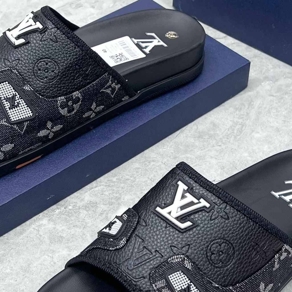 Dép quai LV nam, Dép nam LV thêu logo cực chất siêu hot trend 2023 Full box
