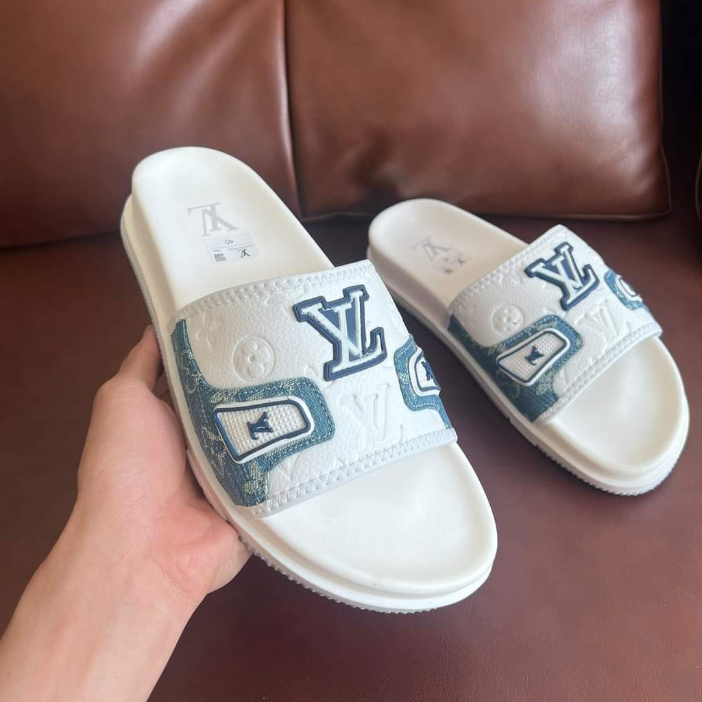 Dép quai LV nam, Dép nam LV thêu logo cực chất siêu hot trend 2023 Full box