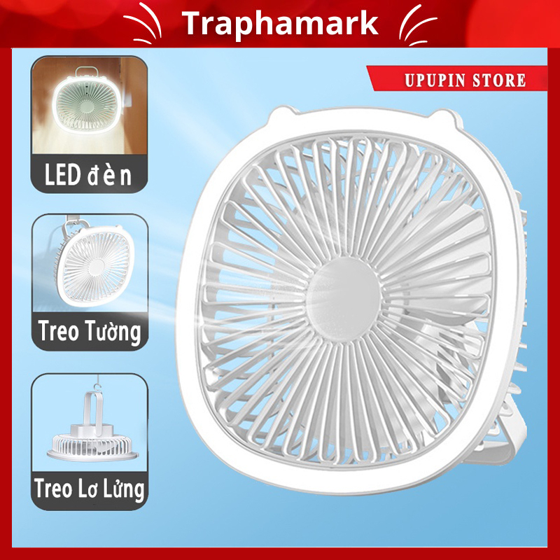Quạt Để Bàn Mini Quạt Tích Điện Để Bàn Văn Phòng Treo Tường Có Đèn LED Sạc Pin USB Chế Độ Quạt Gió Không Ồn