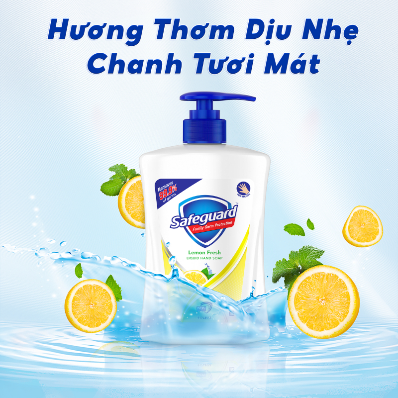 Combo 3 Nước Rửa Tay SAFEGUARD Sạch 99,9% Vi Khuẩn & Dịu Nhẹ Cho Da Chai 450ml Chanh Tươi Mát