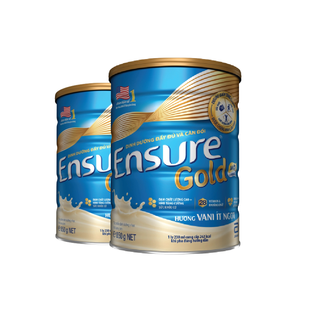 Combo 2 Sữa bột Ensure Gold Abbott ít ngọt (HMB) 850g/lon