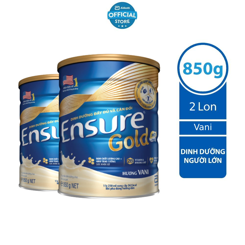 Combo 2 Sữa bột Ensure Gold Abbott hương vani (HMB) 850g/lon
