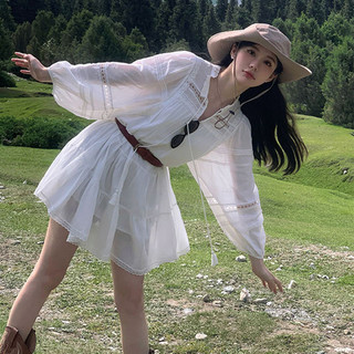 [SẴN] Đầm váy nữ babydoll tay dài phồng phối ren dáng xòe phong cách tiểu thư vintage có thắt lưng