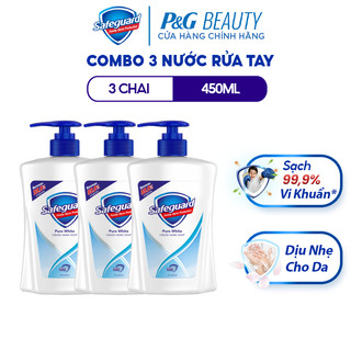 Combo 3 Nước Rửa Tay SAFEGUARD Sạch 99,9% Vi Khuẩn & Dịu Nhẹ Cho Da Chai 450ml Trắng Tinh Khiết