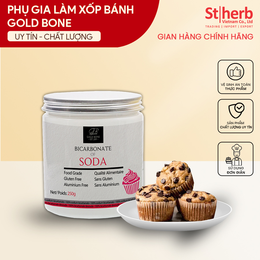 Phụ Gia Muối Nở Làm Xốp Bánh Bicarbonate Soda Thương Hiệu Gold Bone Trọng Lượng 250gr