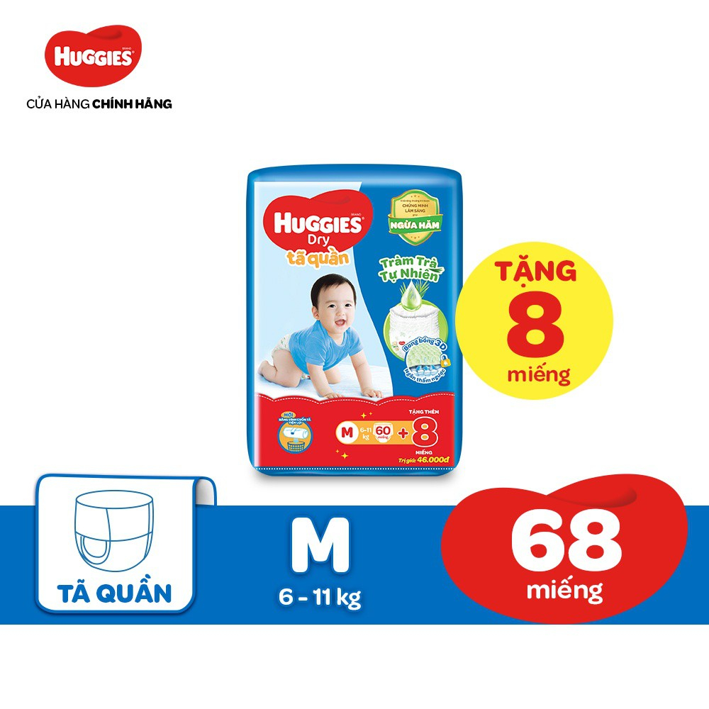 Bỉm quần Huggies M74/L68/XL62/XXL56/M74+8/L68+8 miếng mẫu mới.