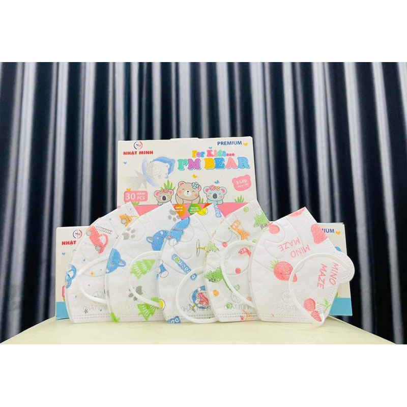 (Hộp 30 cái )Khẩu trang 5D Gấu I'm Bear Nhật Minh thiết kế mới cho bé 2-6 tuổi