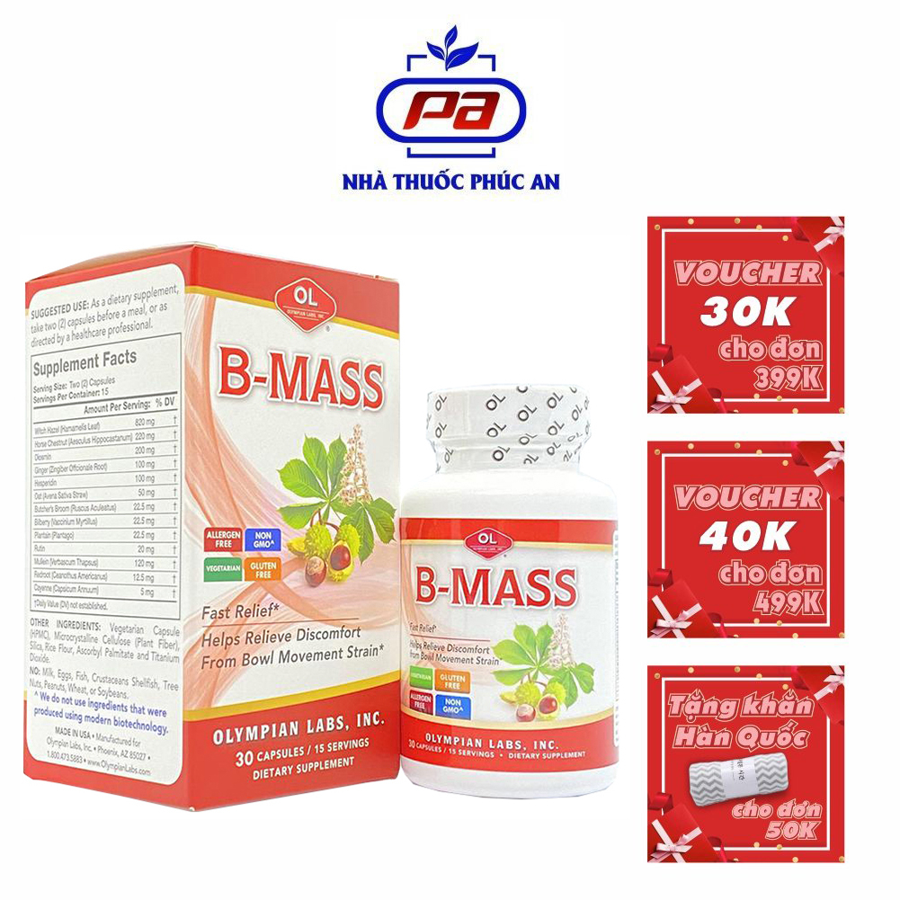 Viên Uống Hỗ Trợ Điều Trị Trĩ, Táo Bón BMass Olympian Labs Mỹ 30 Viên