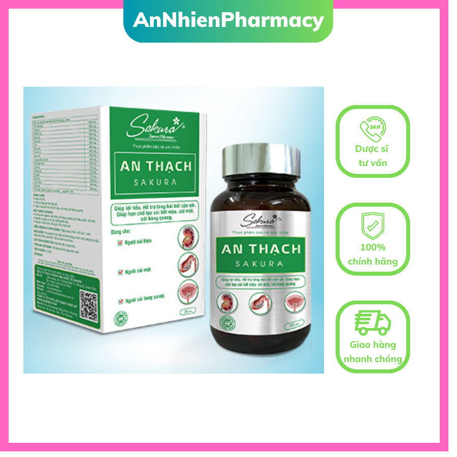 (Chính Hãng) Viên uống AN THẠCH SAKURA (L/30V) – Viên uống Lợi tiểu – Bổ thận – Bài thạch -Hỗ trợ tăng bài tiết cặn sỏi