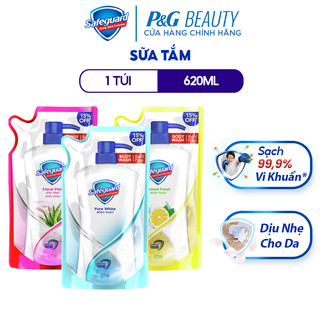 Sữa Tắm SAFEGUARD Sạch 99.9% Vi Khuẩn & Dịu Nhẹ Cho Da Túi 620ml Trắng Tinh Khiết/Hoa Hồng Lô Hội/Chanh Tươi Mát