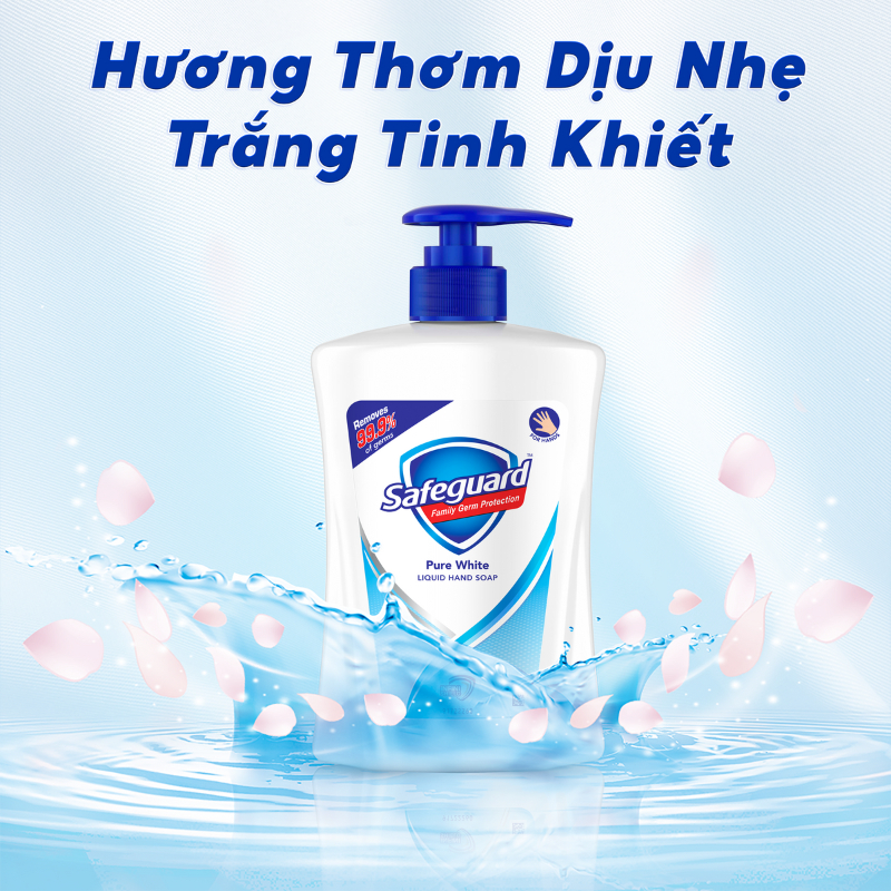 Combo 2 Nước Rửa Tay SAFEGUARD Sạch 99,9% Vi Khuẩn & Dịu Nhẹ Cho Da Chai 450ml Trắng Tinh Khiết