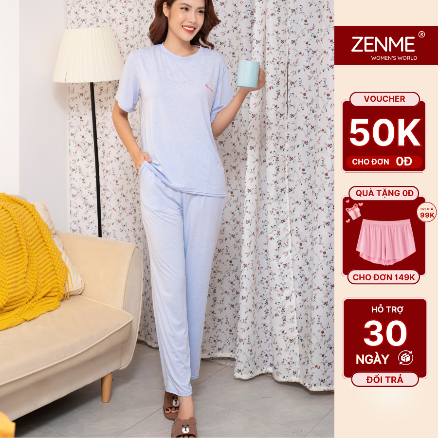 Đồ Bộ Nữ Mặc Nhà Zen Me Chất Cotton Mềm Mịn Thoải Mái - Bộ Nữ Mặc Nhà Màu Pastel Áo Cộc Quần Dài Bcd0822, ZenMe