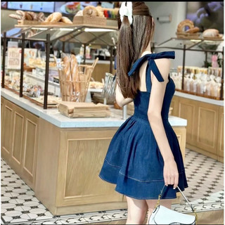 Váy đầm jean 2 dây cột dáng xoè siêu hot