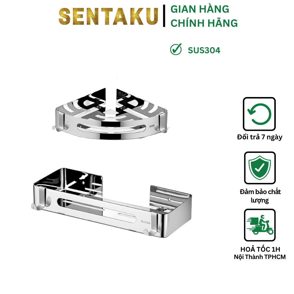 Khay vuông kệ đồ phòng tắm bằng thép không gỉ INOX 304 bảo đảm  bao tess sản phẩm - Sentaku